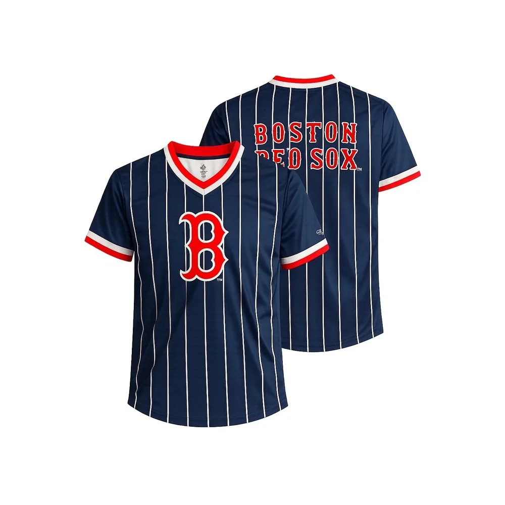 True‎ Fan Boston Red Sox Youth Jersey Navy Blue Pinstripe MLB Shirt Large L
